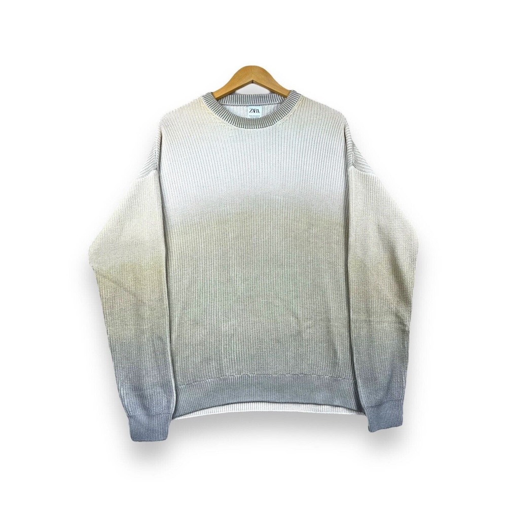 Zara Sweater Mens Medium Textured Cotton Blend Knit Ombre Multicolor Sweater
